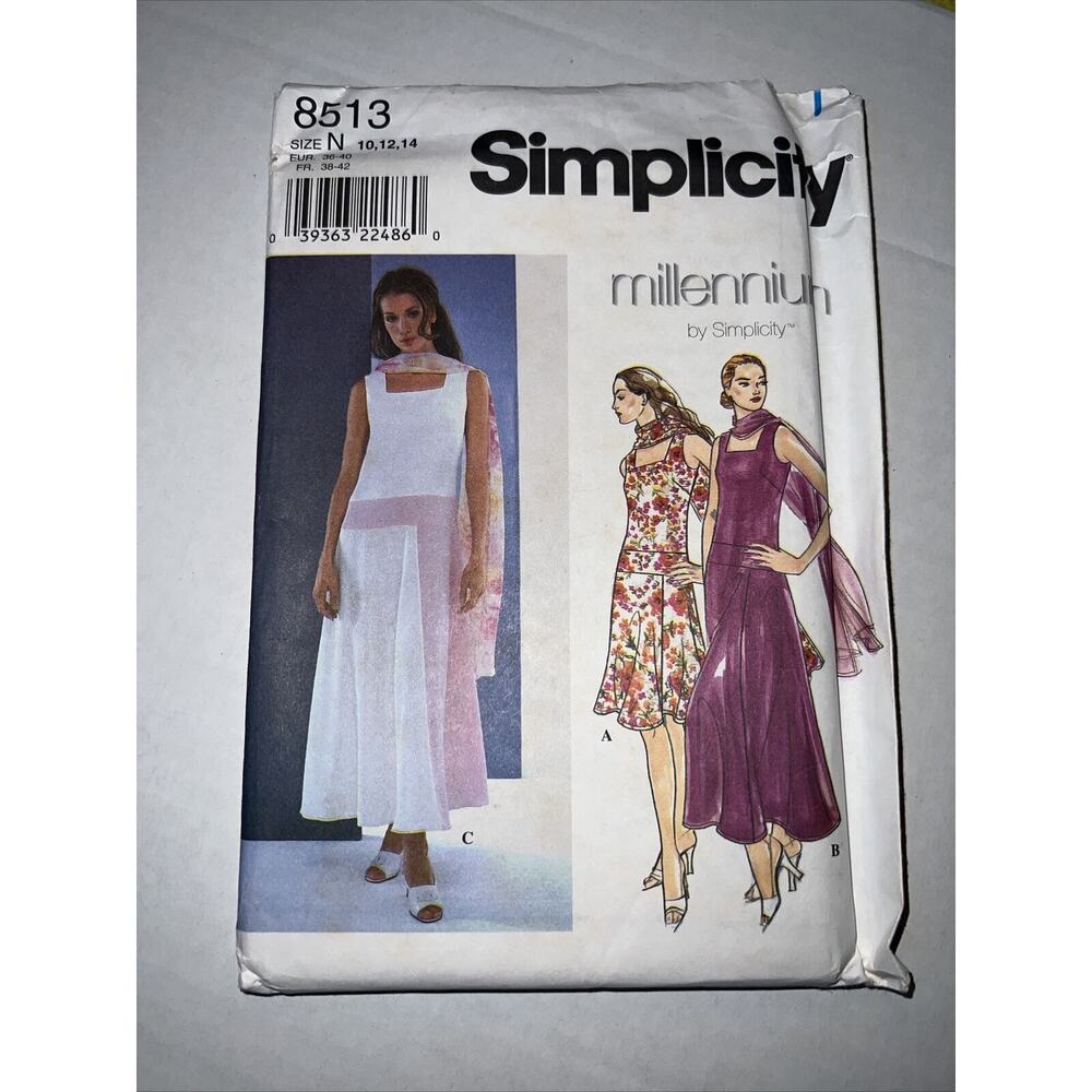 4/ $10~VTG 90’s Sewing Pattern Simplicity 8513 formal dress 10,12,14 uncut ff